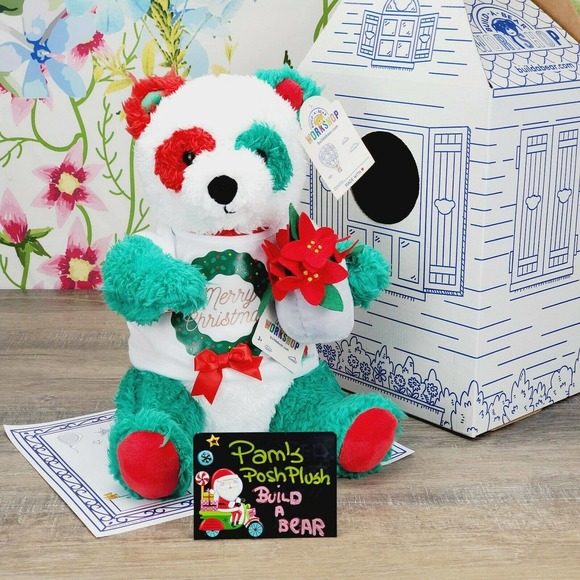 Build a Bear Christmas Holiday Festive Fun Panda Plush Poinsettia Wristie New - Picture 8 of 8